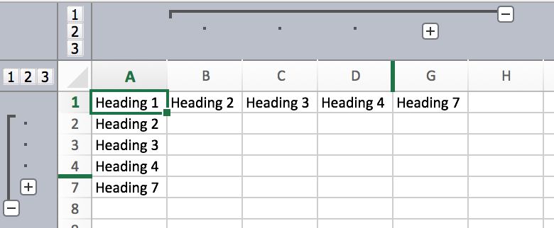 outline for rows